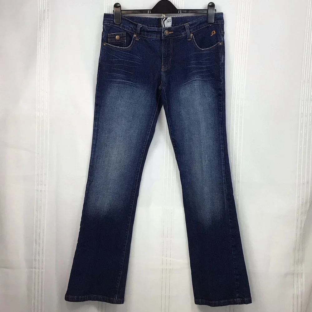 Bebina Jeans Indigo Low Rise Flair Rhinestone Embellished Denim Sz.10 - Picture 4 of 13